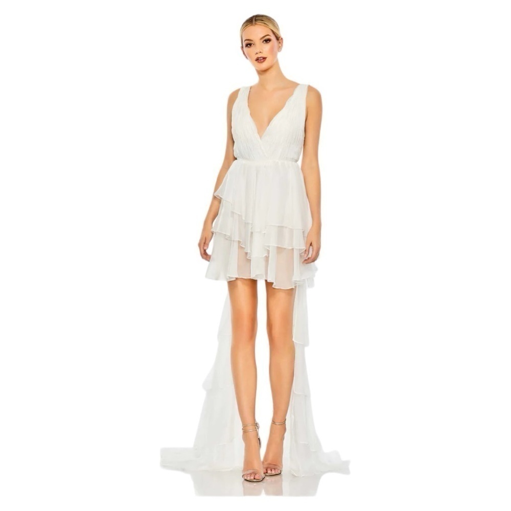 NWT MAC DUGGAL HIGH LOW TIERED GOWN WITH BUILT IN BODYSUIT